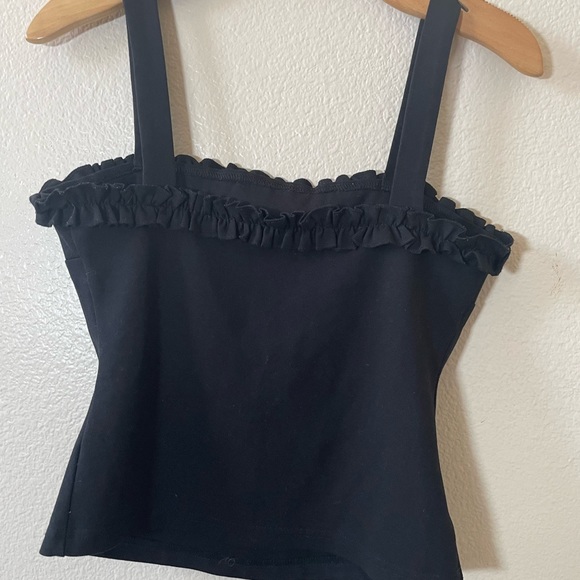 Glamorous/Revolve Solid Black Crop Tank Top w/ Ruffle Detail/ US 4 - Picture 11 of 11
